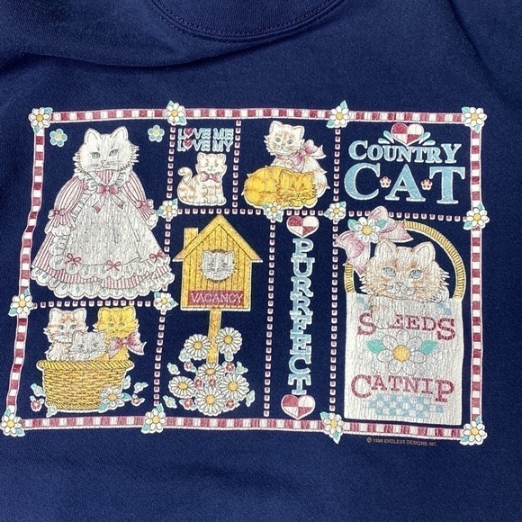 VTG J. Macinally Country Cat Catnnip Navy Blue Turtleneck Sweatshirt Size Medium - Picture 6 of 6